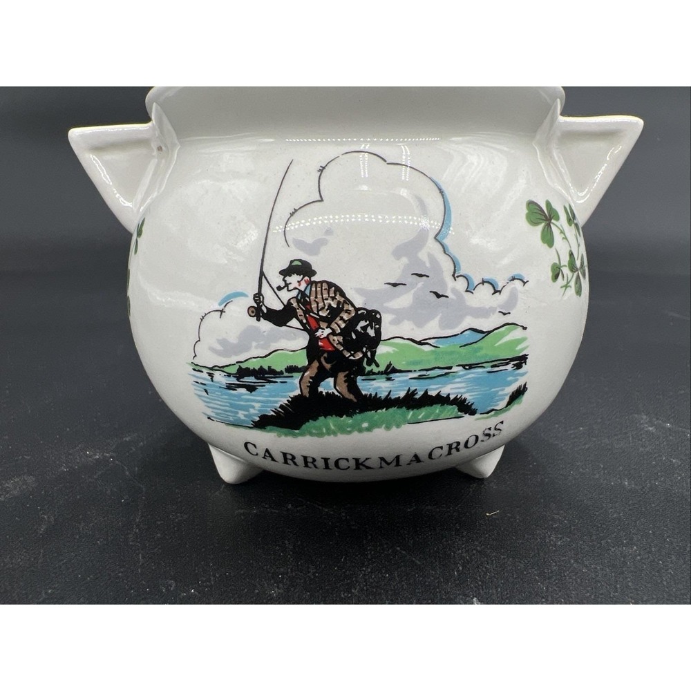 Vintage Carrigaline Pottery IRELAND  Open Sugar SET FLY FISHING